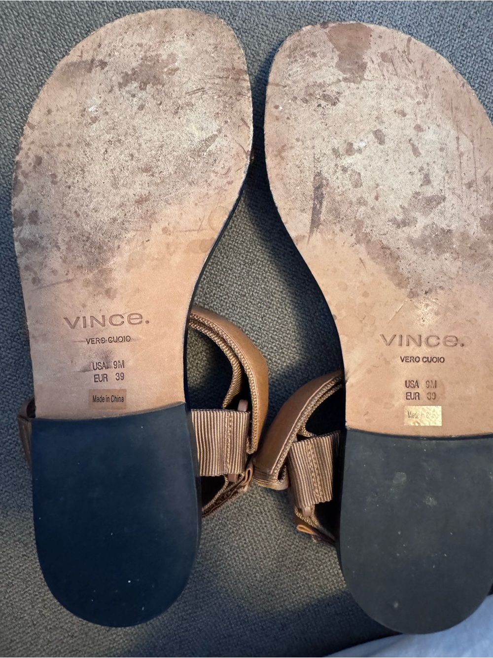 VINCE Sporty Tan Brown Carmel Leather Strap Sandals - Picture 4 of 5